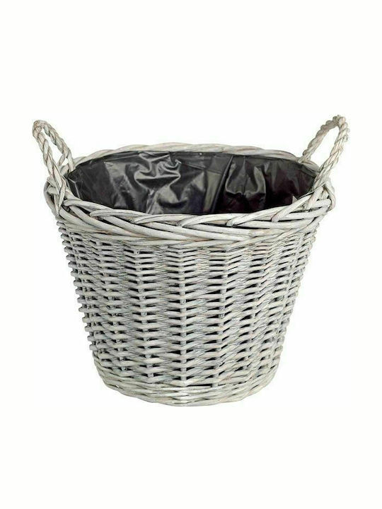 JK Home Decoration Διακοσμητικό Καλάθι Ψάθινο με Χερούλια Γκρι Με Μαύρη Επένδυση 30x30x23εκ.