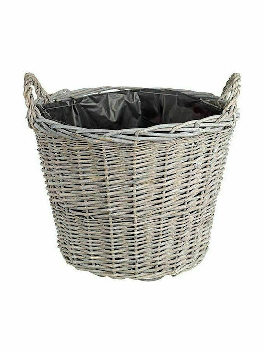 JK Home Decoration Διακοσμητικό Καλάθι Ψάθινο με Χερούλια Γκρι Με Μαύρη Επένδυση 40x40x32εκ.