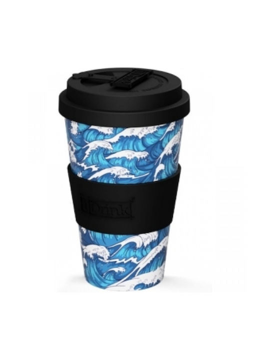 I-Total Waves Bamboo Cup with Lid Blue 435ml