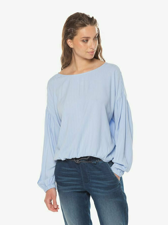 Tom Tailor Damen Bluse Langärmelig Hellblau