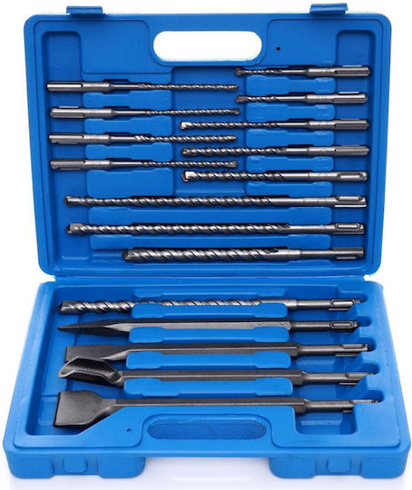 Tagred Set Pointed Chisel & Chisel Bits & Drill with SDS Plus Socket 17pcs