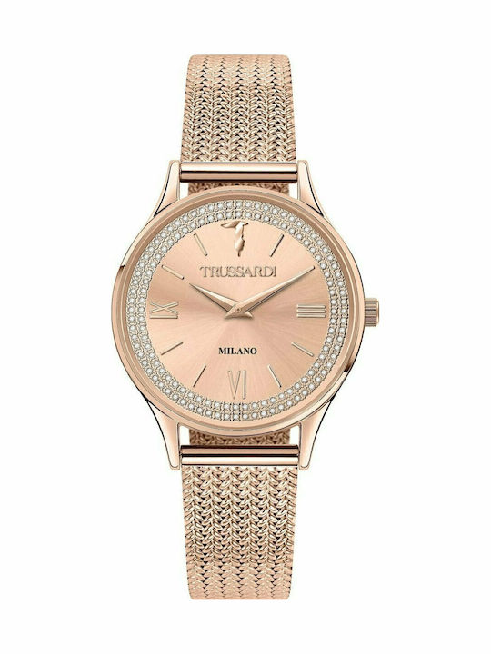 Trussardi Γυναικείο Ρολόι 34mm Μπαταρίας με Ροζ Χρυσό Μεταλλικό Μπρασελέ