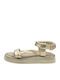 Leather Women's Flat Sandals Flatforms in Gold Color