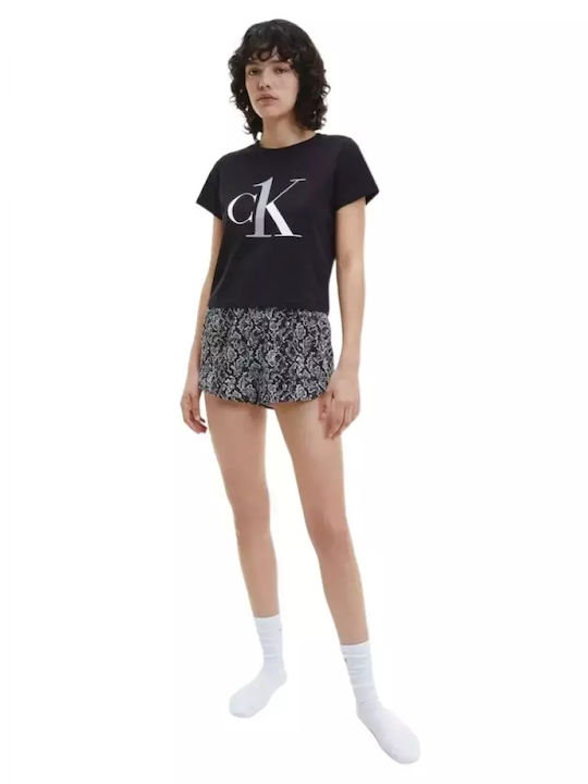 Calvin Klein Καλοκαιρινό Γυναικείο Σετ Πιτζάμας Βαμβακερό Μαύρο