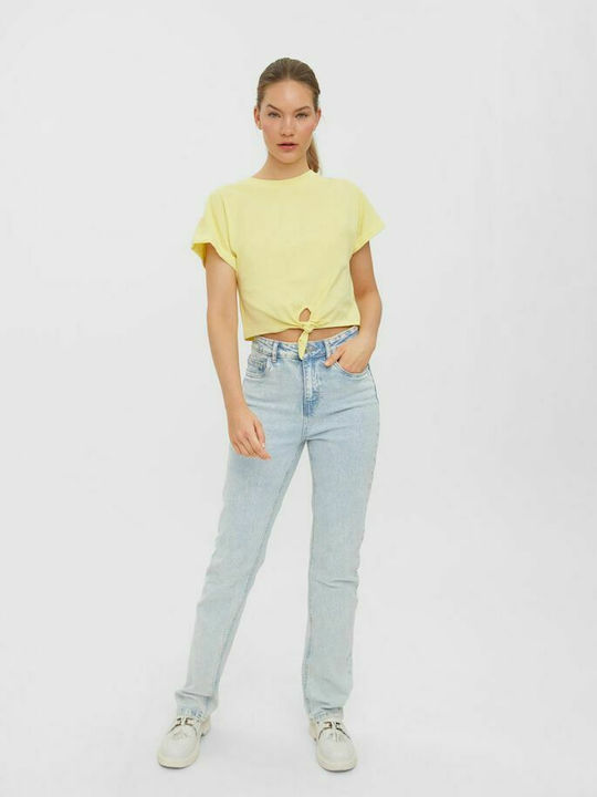 Vero Moda Women's Summer Crop Top Cotton Short Sleeve Lemon Meringue