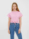 Vero Moda Women's Summer Crop Top Cotton Short Sleeve Pink