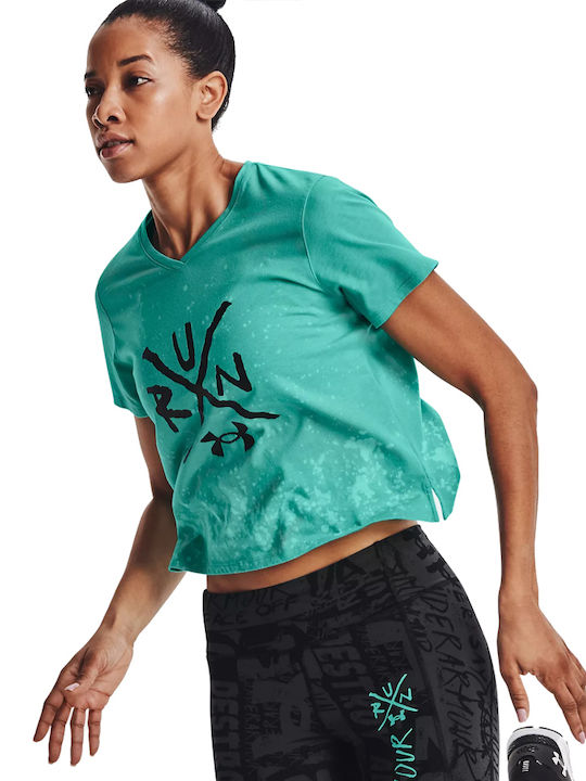 Under Armour Destroy All Miles Damen Sport T-Shirt mit V-Ausschnitt Neptune