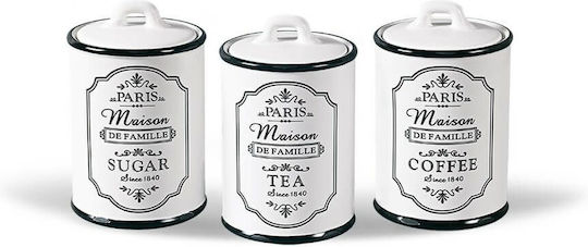 Maestro Set 3Stücke Lebensmittelgläser für Zucker Kaffee Allgemeine Verwendung mit Deckel Keramik Weiß 10x10x14cm 3Stücke