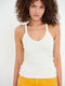 Funky Buddha Women's Summer Blouse Sleeveless with V Neckline Off White