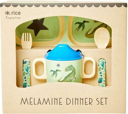 Rice Set de hrănire Dinozaur din Melamină Multicolor 4buc
