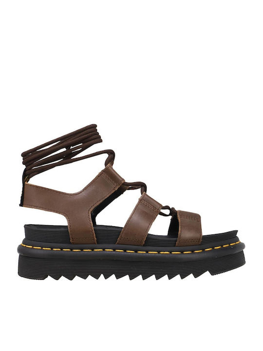 Illusion Leder Flache Sandalen für Damen Flatforms in Braun Farbe