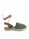Leather Women's Flat Sandals in Green Color