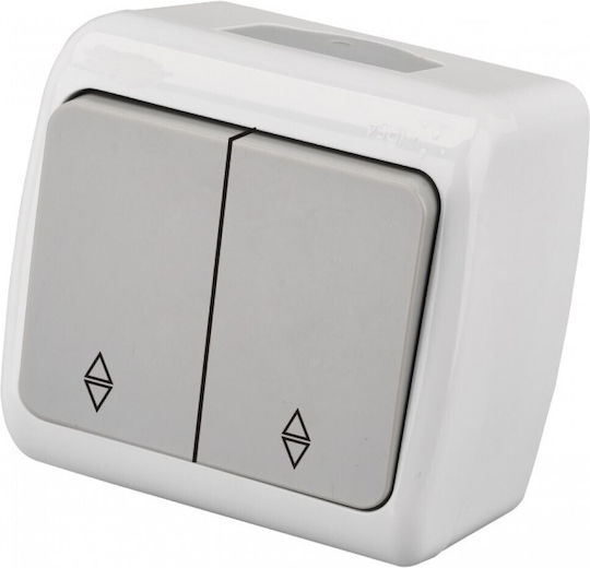 Entac Waterproof Wall-mounted Electrical Wall Switch for Rolling Shutters Double with Gray Frame
