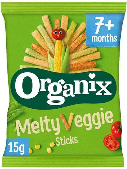 Organix Cheese Puffs Melty Veggie Sticks with Flavor Vegetables Sugar Free 15gr for 7+ months