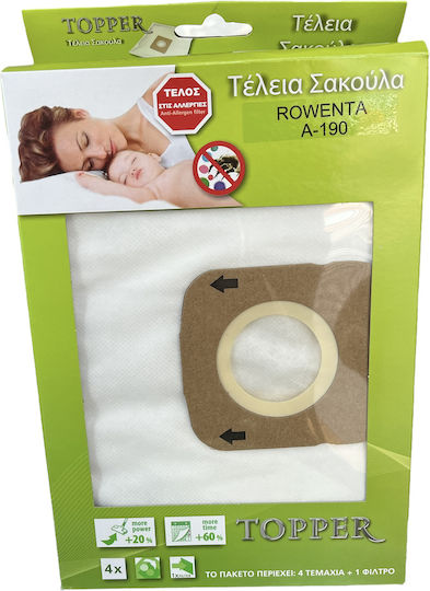 Topper A-190 Vacuum Cleaner Bags 4pcs Compatible with Vacuum Cleaner Rowenta