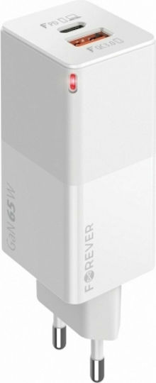 Forever Charger Without Cable GaN with USB-A Port and USB-C Port 65W Power Delivery Whites (FTCC65WW)