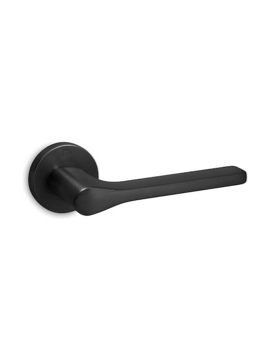 Door Knob Convex 1515 Rosette Matt Black Bathroom Door Knob with lock (Pair)