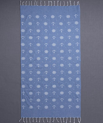 Silk Fashion Pestemal SF1755 Πετσέτα Θαλάσσης με Κρόσσια Μπλε 180x90εκ.