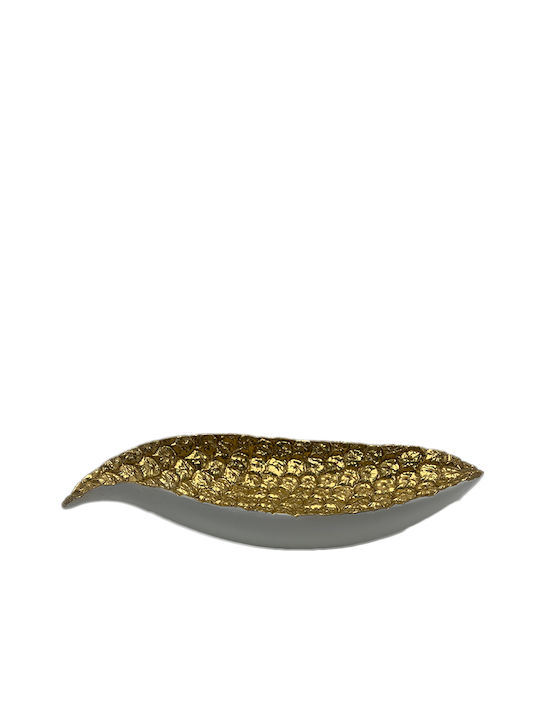 Karvounis Oval Polyresin Decorative Platter White / Gold 35x17x6.5cm