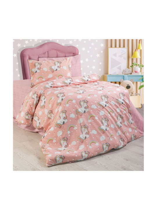 Linea Home Sheet Set Single from Cotton & Polyester Unicorn Pink 160x240cm 3pcs