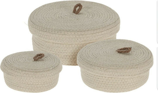 Zaros Set of Decorative Baskets Straw with Lid Ecru 26x26cm 3pcs