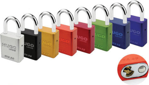 Hugo Locks Aluminium Vorhängeschloss Messing mit Schlüssel Lila 45mm Purple 1Stück