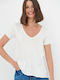 Funky Buddha Women's Athletic T-shirt with V Neckline White