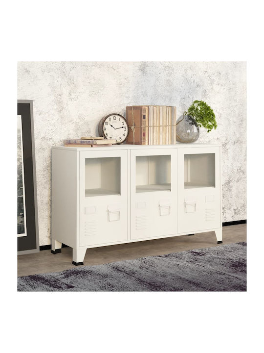 Sideboard made of Metal & Glass White 105x35x62cm