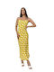 Glamorous Summer Midi Evening Dress Draped Open Back Yellow