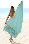 Guy Laroche Pestemal 14 Beach Towel Cotton Aqua with Fringes 170x90cm.