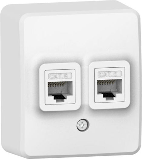Aca Murata Double Network Socket RJ45 with Frame Type Cat6 in White Color 1000223301