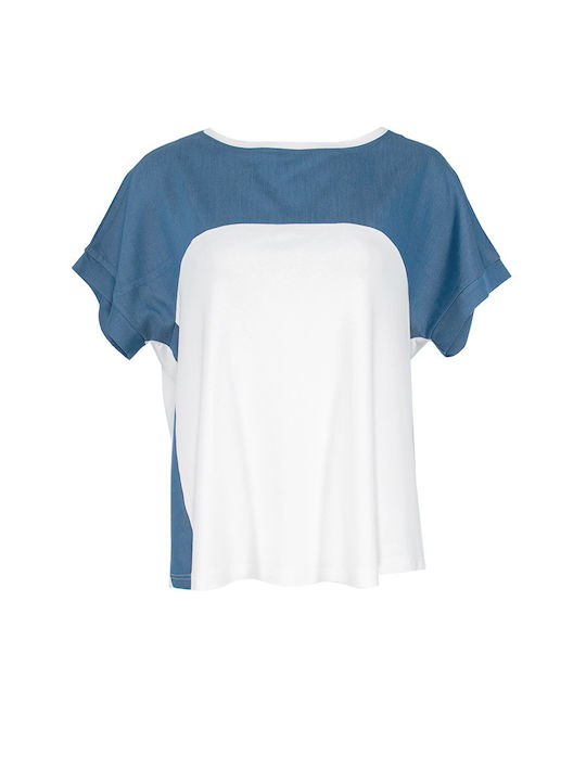 Blue-White Short-sleeved Blouse