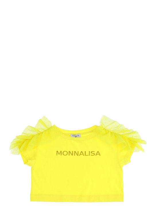 Monnalisa Crop Top Short Sleeve Blouse with tulle and rhinestones 175602AA 5201-0015 Girl