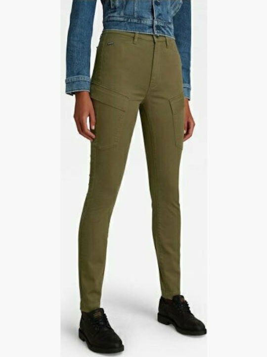 Damen Hoch tailliert Stoff Cargo Hose in Enger Passform Khaki