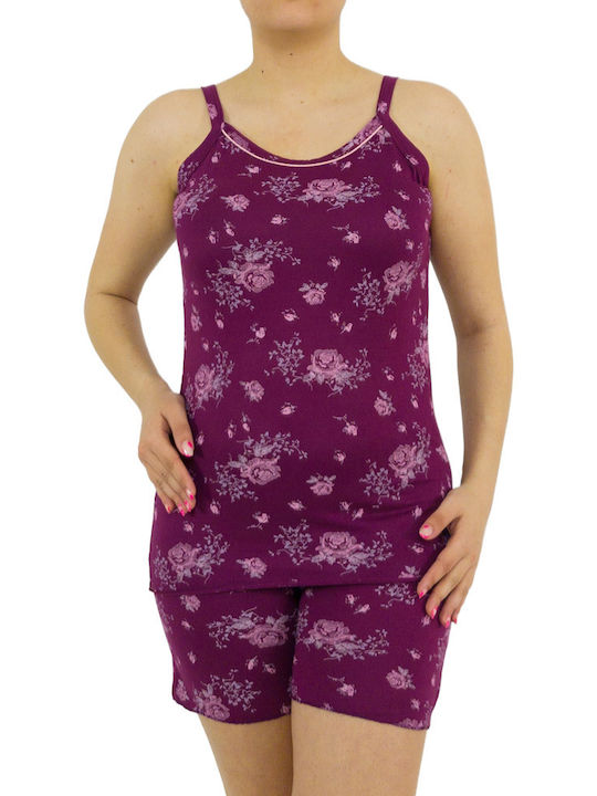 Women's pajamas with flowers burgundy S22