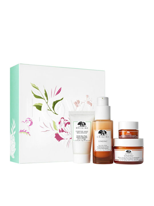Origins Love and Glow GinZing Radiance-Checks & Balance Hautpflegeset für Feuchtigkeitsspendend, Gesichtsreinigung & Aufhellung 4Stück