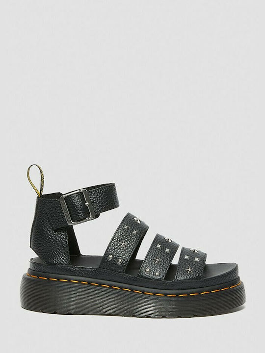 Clarissa II Quad Δερμάτινα Γυναικεία Σανδάλια Flatforms Μαύρα