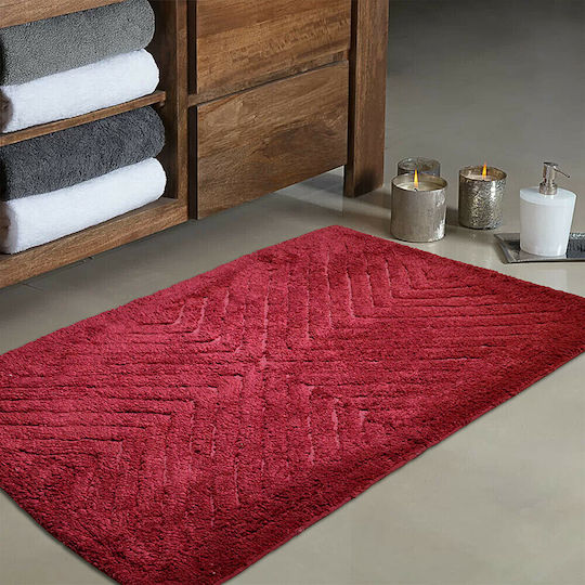 Lino Home Πατάκι Μπάνιου Βαμβακερό Waves 2500000623 Μπορντό 50x80εκ.