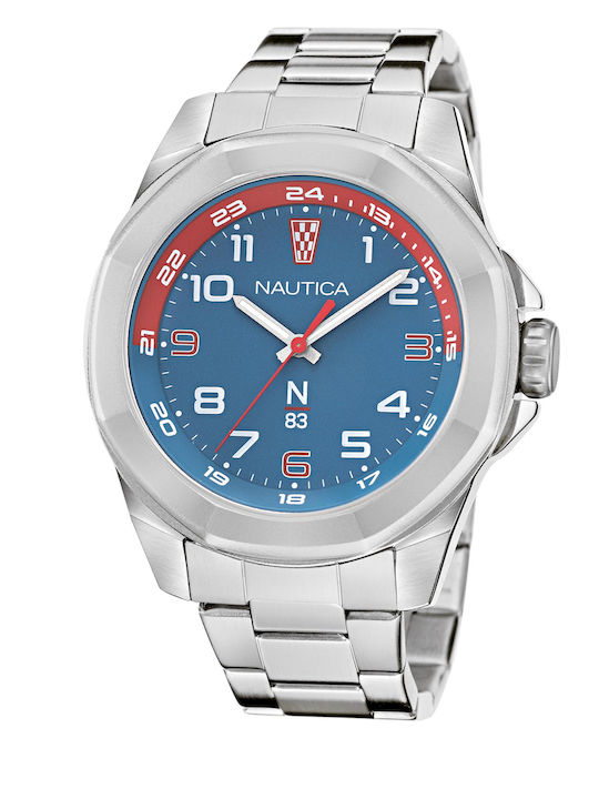 Nautica Ανδρικό Ρολόι 46mm Μπαταρίας με Ασημί Μεταλλικό Μπρασελέ