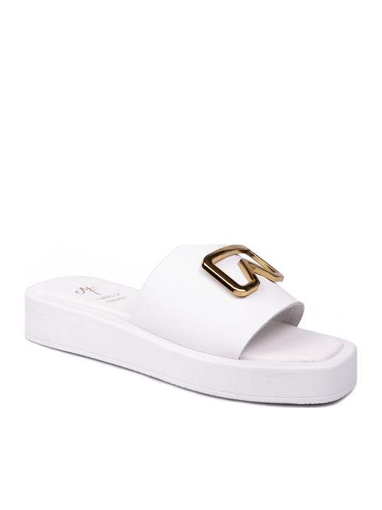 Leder Flache Sandalen für Damen Flatforms in Weiß Farbe