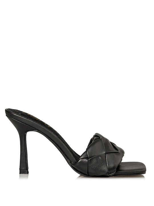 Envie Shoes Thin Heel Leather Mules Black