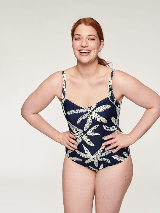One Piece Swimsuit with Light Padding for Large Bust Navy Blue