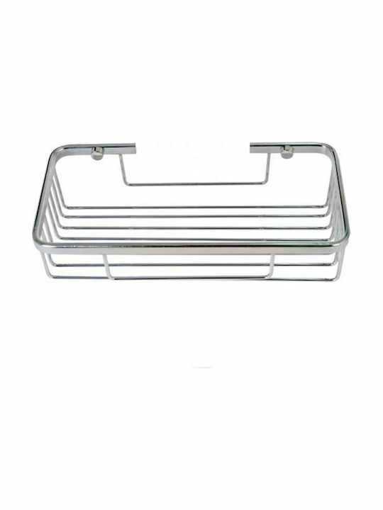 Import Hellas Επιτοίχια Ραφιέρα Μπάνιου Μεταλλική 27x13x7.5cm Ασημί