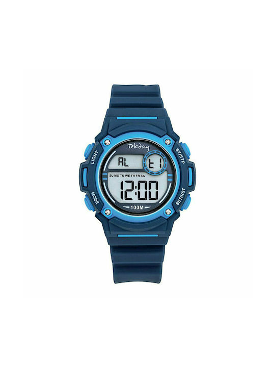 Tekday Ψηφιακό Ρολόι Χρονογράφος Μπαταρίας με Καουτσούκ Λουράκι σε Μπλε χρώμα