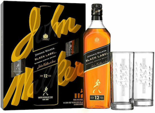 Johnnie Walker Cutie cadou Black Label 12 Yo 1buc 700ml cu 2 pahare Highball