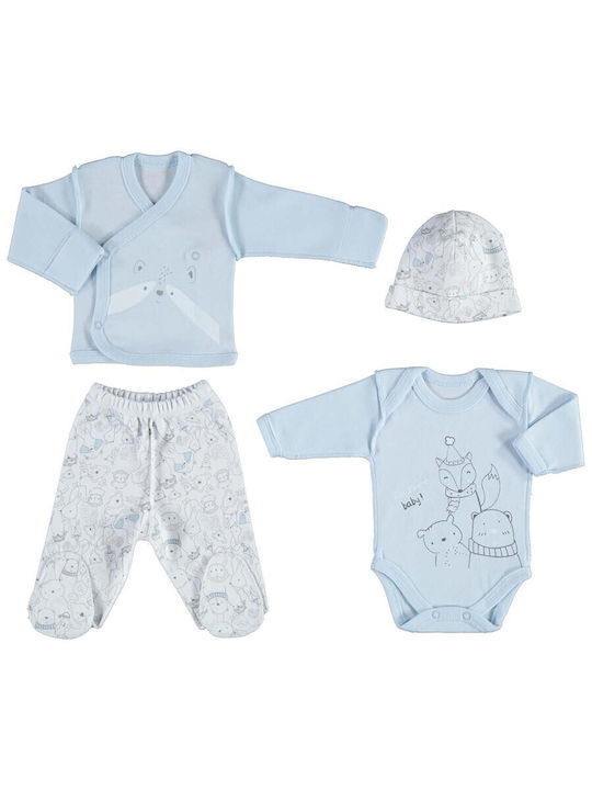 Biorganic Set Babystrampler Langärmliges mit Zubehör Hellblau 4Stück
