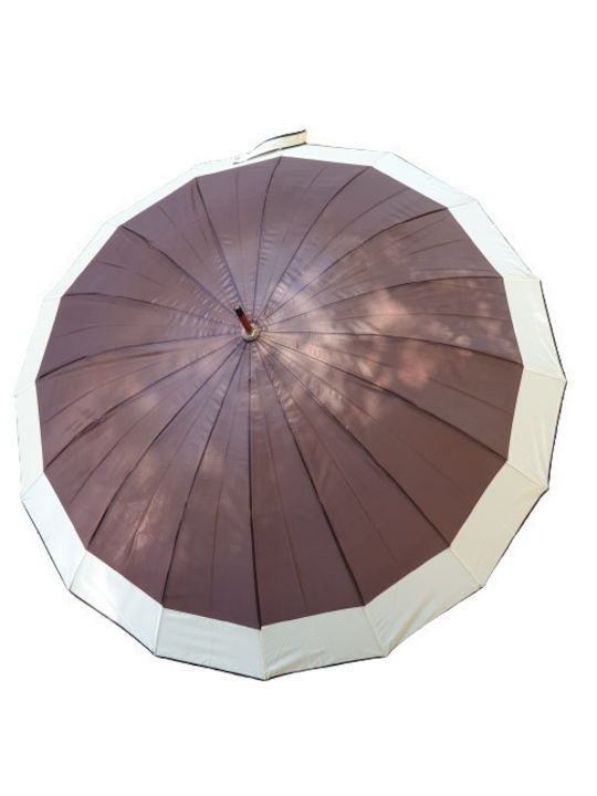Automatic rain umbrella with wooden handle 16 ribs Φ110Χ94 cm color Brown