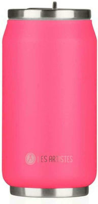 Les Artistes Pull Can'it Glas Thermosflasche Rostfreier Stahl BPA-frei Rosa 280ml mit Mundstück und Stroh A-1804