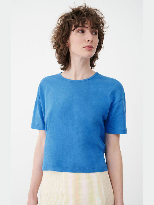 American Vintage Sommerlich Damen Bluse Kurzärmelig Blau