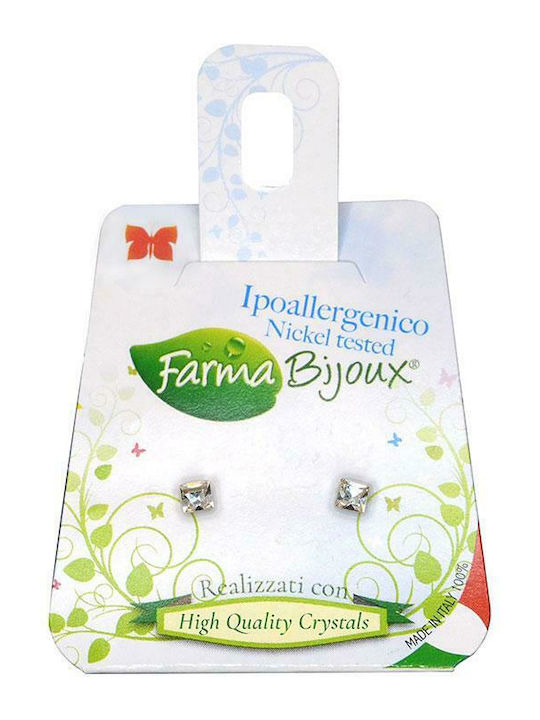 Farma Bijoux Τετράγωνο Υποαλλεργικά Παιδικά Σκουλαρίκια Καρφωτά με Πέτρες